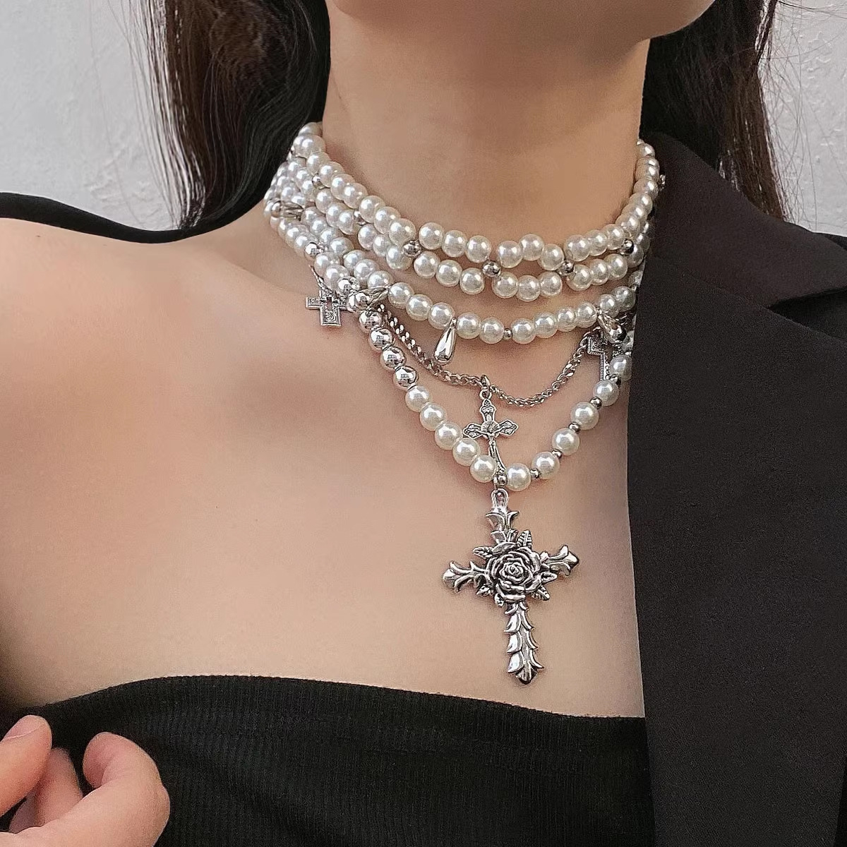 Pearl Cross Necklace - Elegant Fashion Jewelry for Women
