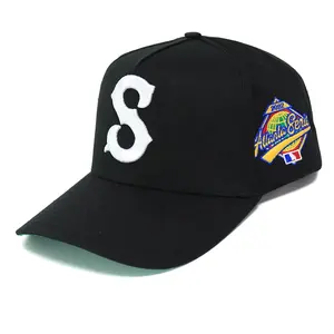 Benutzer definierte hochwertige Puder 3D Puff Stickerei A-Rahmen Baumwoll stoff Herren Baseball mütze 5 Panels Baseball kappe Stickerei Logo