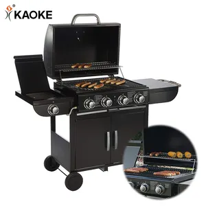 KAOKE 25 pollici 4 + 1 bruciatori vendita calda barbecue a Gas Grill robusto barbecue portatile Grill a Gas con armadio e ruote