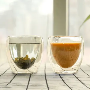 Tazas de café con aislamiento de vidrio de borosilicato ecológico, taza de té transparente de doble pared con asa para Capuchinos Espresso Latte