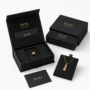 Rectangle Jewelry Box Set Black Velvet Insert Embossed Logo Magnetic Lid <b>Ring</b> Necklace Storage Elegant Style with FSC certified - Product Image 1