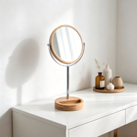 Miroir cosmétique portable en bambou, double face, design de bureau, grossissement, miroir de maquillage en bois écologique, moderne et personnalisé