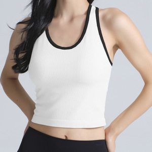 Commercio all'ingrosso reggiseno sportivo a coste con Splicing di colore 2025 imbottito con scollo a U comodo di lusso Slim Fit tutto in partita canotta a coste Racerback - Product Image 2