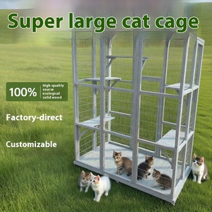 <span class=keywords><strong>Cage</strong></span> d'élevage de chat et de chien de luxe épissage Pigeon clôture pour animaux de compagnie en bois massif avec fermeture à bouton Super espace libre chat Villa - Product Image 2