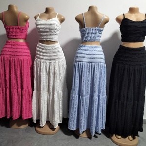 2025 Summer Women's Casual Solid Color Two Piece <b>Set</b> Age Reduction Day Wear with Big Swing Skirt Short Style Solid Dyeing - Product Image 5