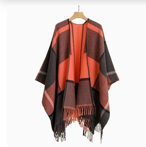 Cape à franges rayée, cape chaude d'automne et d'hiver, cape de rue européenne et américaine - Product Image 3