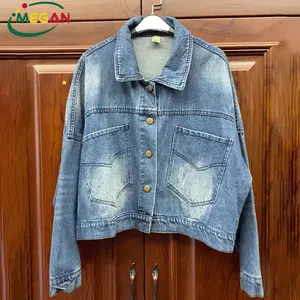 Megan Bales baju bekas murah Vintage wanita menggunakan jaket Jeans Denim di Bulks