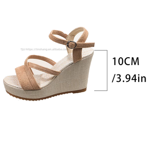 Sandales romaines compensées à plateforme en daim à lanières croisées pour femme, nouveau style d'été - Product Image 6