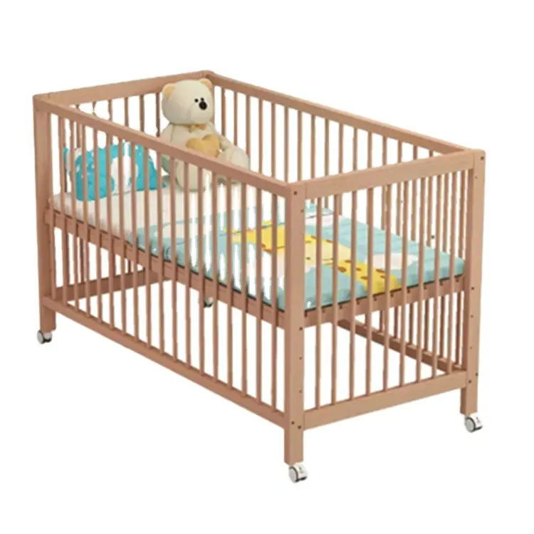 नवजात शिशु के लिए नर्सरी फर्नीचर एडजस्टेबल बेबी बेड लकड़ी का पालना, गर्म बिक्री उच्च गुणवत्ता वाला ठोस लकड़ी का नेट बेबी प्ले बेड