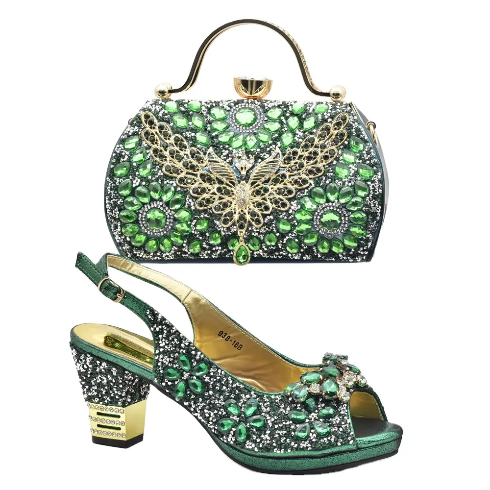 Yeni moda popüler eşleşen kalın yüksek topuklu çanta lüks çanta ve ayakkabı WomenMatch için Set