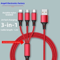 Câble de charge USB 3-en-1 en nylon tressé à charge rapide 3A avec logo personnalisé, directement de l'usine, pour téléphones mobiles