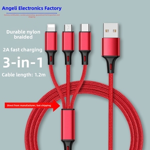 Factory Direct Custom Logo 3A Fast Charging Nylon Braided 3-in-1 USB Charging Cable For Mobile Phones - Product Image 2