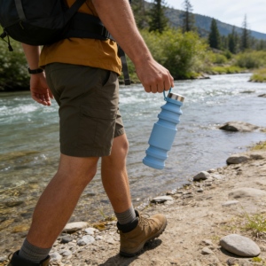 Bouteille d'eau en silicone pliable de 550 ml sans BPA avec anneau central, tasse souple en silicone, anti-fuite, réutilisable, pour le sport - Product Image 4