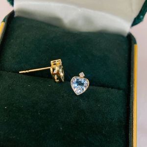 Xinfly 18k Real Pure Gold Cute Aquamarine Heart Charm Love <b>Fine</b> Jewelry Gemstone Diamond <b>Stud</b> <b>Earring</b> - Product Image 5
