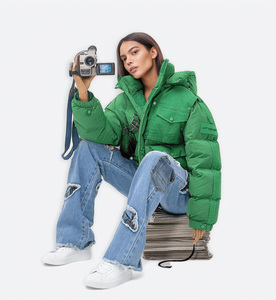 Blouson matelassé oversize pour <span class=keywords><strong>femme</strong></span>, noir uni, détails réfléchissants, fermeture éclair, manteau pour <span class=keywords><strong>femme</strong></span> - Product Image 3