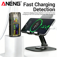 Probador USB ANENG P01 con Pantalla LCD, Voltímetro Digital, Amperímetro, Medidor de Voltaje, Corriente y Capacidad, Detector de Carga Rápida de Batería y Banco de Energía