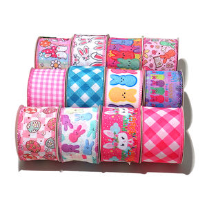 Pita Kertas Goni Lebar 2-1/2 inci (63mm) 10 yard, Pita Berpinggir Kawat untuk Pembungkus Kado, Kerajinan, Dekorasi Pohon Paskah - Product Image 4