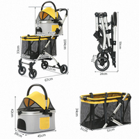 Poussette pour chien à double couche Panier détachable Poussette pour chien à trois volets avec animaux domestiques