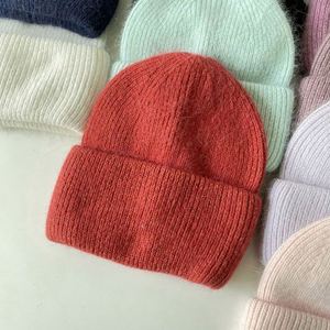 Wholesale Solid Color Angora Rabbit Fur Winter Cap Custom Logo Women <b>Men</b> Fisherman Classic Cuffed Ski Style Knitted Beanies <b>Hat</b> - Product Image 4