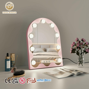 31x40 cm Illuminated Lighted Dual USB Charging Ports Type C Pink Tabletop <strong>Light</strong> <strong>up</strong> Led Arch Makeup <strong>Mirror</strong> With <strong>Lights</strong> - Product Image 1