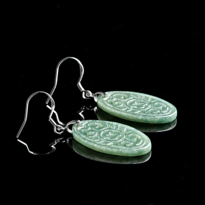 Natural Genuine A-grade Jadeite Antique Classic <b>Stud</b> <b>Earrings</b> S925 <b>Silver</b> <b>Set</b> Jade Ethnic Style Women's Gift Third Party - Product Image 1