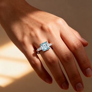 Anello con Diamante Blu Fancy Taglio Asscher Certificato IGI in Oro 18K, Perfetto per Matrimoni e Regali, Direttamente dalla Fabbrica - Product Image 5