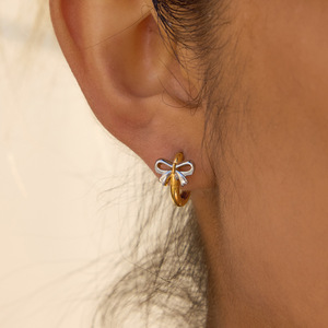 Bowknot <b>Hoop</b> <b>Earrings</b> Stainless Steel Gold <b>Silver</b> Color Block Women Gift Jewelry Fashion <b>Earrings</b> - Product Image 3