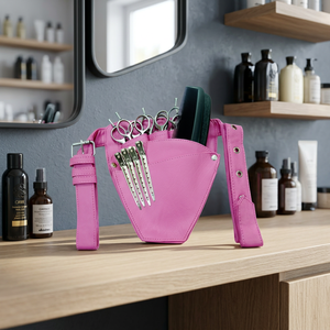 Estuche de cuero rosa para herramientas de peluquería con tijeras, peines y funda para tijeras de corte, bolsa de cintura para set de herramientas de barbero - Product Image 3