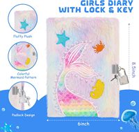 Meerjungfrau Tagebuch mit Schloss und Schlüssel Kinder Tie-Dye Fuzzy Tagebuch Horizontal Grid Fluffy Secret Notebook zum Schreiben und Malen