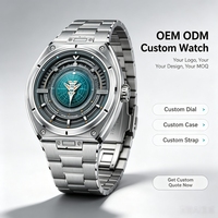 Reloj Mecánico Personalizado OEM con Esfera Azul Luminosa, Esqueleto, Caja Redonda de Acero, Piloto, Miyota, Automático, para Hombre
