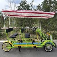 Oferta Especial Cuadriciclo Eléctrico Surrey para 4 Personas Bicicleta Familiar de 4 Ruedas a Pedales Divertida Bicicleta Surrey Tándem de 4 Asientos