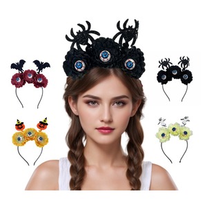 Diadema de estilo gótico europeo-americano con ojos de araña y flores, accesorio transfronterizo de terror para fiestas temáticas de Halloween en color negro - Product Image 2