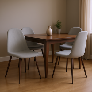 Set di 2 sedie da pranzo moderne in tessuto grigio chiaro imbottite con gambe in noce scuro per l'arredamento della casa - Product Image 2