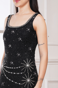 Vestido Corto de Lentejuelas con Red de Cuentas Midnight Starlet - Product Image 5
