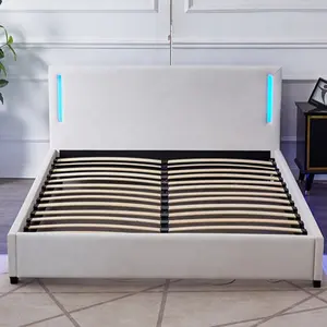 Bedroom Furniture Modern cheap bed White Leather Storage Double Bed Frame king bed frame with led lights