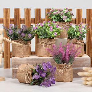 Venta al por mayor muebles para el hogar Decoración de escritorio flores artificiales planta <span class=keywords><strong>en</strong></span> <span class=keywords><strong>maceta</strong></span> bolsa de cuerda de cáñamo combinación de simulación realista - Product Image 2