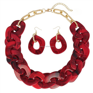 Red Delta Inspiration Chunky acrílico cubano gargantilla collar moda babero Collar cadena collar pendiente conjunto joyería para mujer - Product Image 1