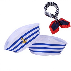 Chapeau <span class=keywords><strong>de</strong></span> <span class=keywords><strong>capitaine</strong></span> pour fête d'Halloween, performance scénique, cosplay, marin, drapeau ancre, bleu rayé, uniforme pour adultes et enfants - Product Image 1