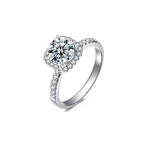 Moissanite Engagement Ring Với Sterling Silver Shank Cho Phụ Nữ Brilliant Vòng Cắt Đá VVS Tạo Ra Cho Đề Xuất Enga