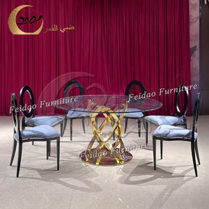 Tables de mariage et d'événement en gros d'acier inoxydable de dessus en verre clair dinant - Product Image 6