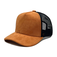 Casquette de camionneur unisexe à 5 panneaux en maille et daim, personnalisable avec logo, broderie sur mesure, respectueuse de la peau