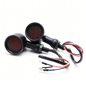 Motorcycle <b>Mesh</b> <b>Grille</b> Vintage LED Turn Signal Lights Fit Harle y Bobber Cruiser Amber Red Lens Blinkers - Product Image 1