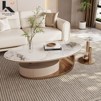 Table basse ovale en marbre de luxe italienne moderne haut de gamme en acier inoxydable pour salon