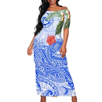 Robes décontractées bohèmes pour femmes, style polynésien Puletasi, à manches courtes, personnalisées, épaules dénudées, sexy, motif hibiscus, grandes tailles
