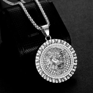 yunnique Lion Head Pendant Necklace Stainless Steel Gold Silver Rhinestone Animal Zodiac Unisex Party Jewelry - Product Image 3
