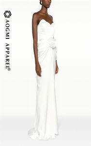 Alta costura moda señoras elegante fuera del hombro con cordones plisado Slim Empire vestido Bodycon 100% seda Floral vestido antiarrugas - Product Image 4