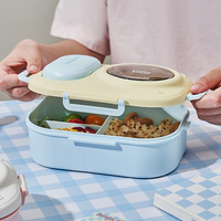 Boîte à lunch isotherme en plastique pour filles de l'école primaire, avec compartiments, assiette et bol, compatible micro-ondes, capacité 1-2L, design simple