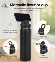 Termo Magnético Clásico de 24oz, Botella de Agua de Viaje de Acero Inoxidable 316, Soporte para Teléfono, Ángulo Ajustable de 180°, Libre de BPA, Aislamiento al Vacío