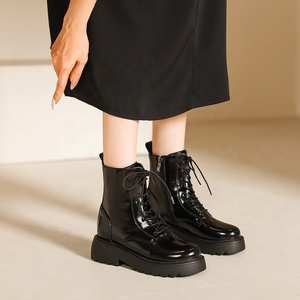 Botines de Piel Vacuna Ligera para Mujer, Otoño Invierno, Suela Plana y Gruesa, Diseño de Punta Redonda, Cierre de Cremallera, Forro de Piel - Product Image 5