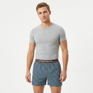 Calzoncillos Boxer de Talla Grande para Hombre, Tejido a Cuadros, Cintura Media, Ecológicos, Transpirables, de Algodón y Poliéster, Teñidos con Logotipo Personalizado - Product Image 1